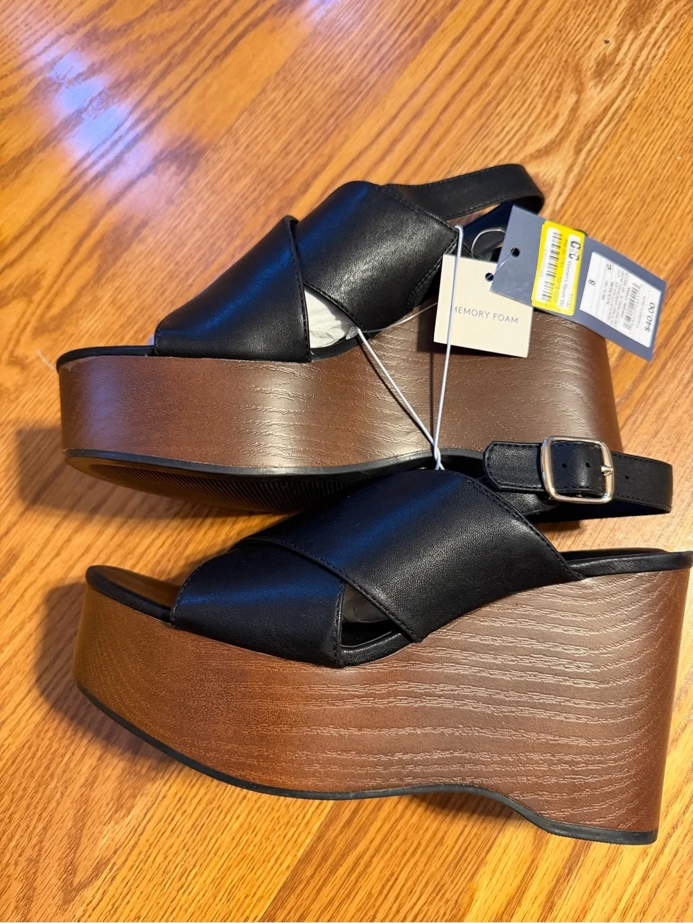 Universal Thread  Women's Naomi Black Wood Wedge Heels Memory Foam Insole